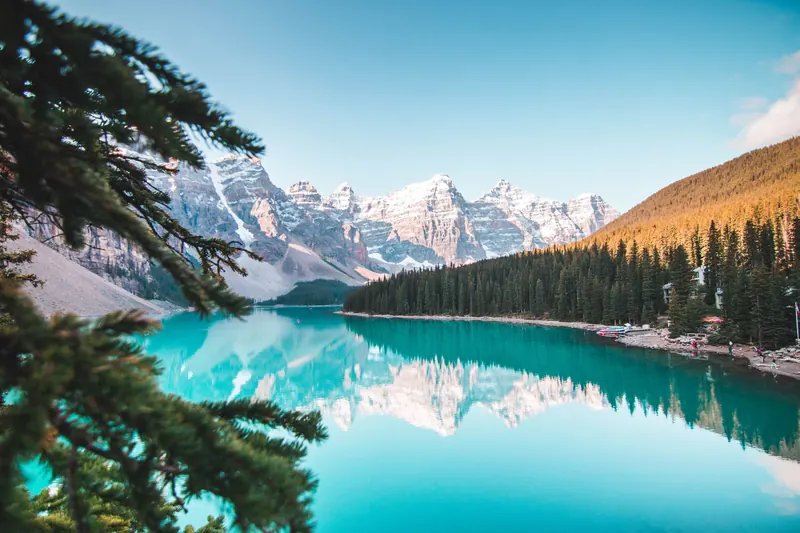 Moraine Lake reflecting the Valley of the Ten Peaks in Banff National Park
